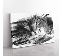 Green Eyed Cat Vol.2 V1 Modern Canvas Wall Art Print Ready to Hang, Framed Picture for Living Room Bedroom Home Office Décor, 50x35 cm (20x14 Inch)