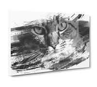 Green Eyed Cat Vol.2 V1 Modern Canvas Wall Art Print Ready to Hang, Framed Picture for Living Room Bedroom Home Office Décor, 20x14 Inch (50x35 cm)