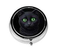 Green Eyed Kitten Mini Round Pill Box, can be Put into Wallet, Pocket, Light and Convenient, 3 Compartment Pill Box, Portable Pill Box,