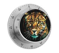 Green Eyed Leopard Painting Kitchen Timer 60 Minute Visual Wind Up Timers Indoor Mechanical Timers with Magnetic Base Stainless Steel Timer for Home Cooking Time Management Tool