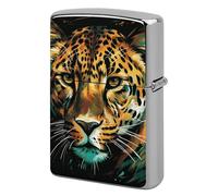 Green Eyed Leopard Painting Metal Lighter Case Cover, Personalized Graffiti Lighter Sleeve, Waterproof Double-Sided Protector for Women Men Gifts
