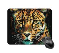 Green Eyed Leopard Painting Mouse Pad Square Laptop Mouse Mat Cute Computer Mousepad Keyboard Pad Non-Slip Desk Pads for Gaming Office Work Home 20 * 25cm