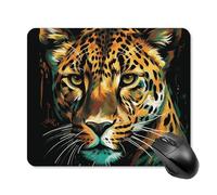 Green Eyed Leopard Painting Mouse Pad Square Laptop Mouse Mat Cute Computer Mousepad Keyboard Pad Non-Slip Desk Pads for Gaming Office Work Home 25 * 30cm