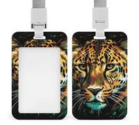 Green Eyed Leopard Painting Retractable ID Badge Holder with Lanyard - Vertical Badge Reel,Keychain Clip,Name Tag Id Card Holder Protector for Nurse Officer Teacher Security Staff Women Men