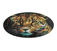 Green Eyed Leopard Painting Round Area Rug Non Slip Backing Doormat Water Absorbent Plush Throw Low-Pile Non-Slip Floor Mat Carpet for Living Room Bedroom Entryway Nursery Room 90 * 90cm