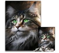 Green Eyes Maine Coon 1000 Piece Puzzle cardboard Jigsaw Puzzles DIY Decoration, Brain Challenge, for Adult, Family, 26X38CM/10.23x14.96inch