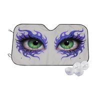 Green Eyes Purple Flames Wind Sun Shade for Car Sun Visor Foldable Vehicle Sunshade 27.5×51.2 Inch