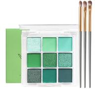 Green Eyeshadow Palette - Glitter Eye Make-Up With Light and Dark Shades, Shimmer Matte Highly Pigmented Blendable Smoky Eye Shadow Pallets for Women With 3 Brushes