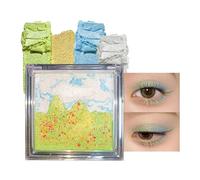 Green Eyeshadow Palette Shimmer Eye Shadow Highlighter Palette Green Mountain Painting Eye Shadow Highly Pigmented Colorful Powder Makeup Palette Waterproof Long Lasting Eye Make-Up