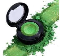 Green Eyeshadow with Built-in Brush and Mirror, Waterproof Long-Lasting for St. Patrick's Day - Shimmer Metallic Single Pan Eyeshadow Palette for Holiday Makeup