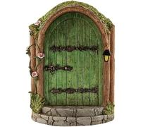 Green Fairy Door Wooden Miniature Doors Outdoor Mini Fairy Gnome House Accessories for Tree Trunk Ornaments Garden Miniatures,Garden Sculptures and Statues