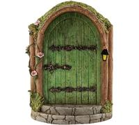 DPWOUM Green Fairy Door Wooden Miniature Fairy Gardens Doors Outdoor Mini Fairys Gnome House Accessories for Tree Trunk Ornaments Garden Miniatures,Garden Sculptures and Statues，Outdoor Statues
