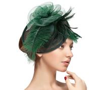 Green Fascinators for Weddings Women, Feather Flower Mesh Fascinator Hat Headband with Hair Clip Bride Ladies Guests Hat for Party Church Cocktail Evening Prom (UK, Alpha, One Size, Green)