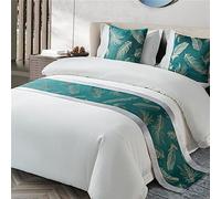 Green Feather Bed Runners & Matching Cushions Set Hotel Quality Bedding Scarf Decorative Bedspread for Living Room & Bedroom 50x260cm + 50x50cm