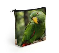 Green Feathers Fixed Their Gaze Makeup Bag with Sturdy Zipper，Linen Material Storage Bag,Large Capacity And Multi-Purpose Cosmetic Bag for Daily Life, Travel, Outings, Business Trips And Other Occasio
