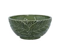 Green Fern Leaf Pattern Bowl, 1x Dark Green Ceramic Botanical Serving Nibbles Display Fruit Bowl - 2 Sizes (Sold Individually) (Large)
