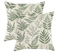 Green Fern Throw Pillow Covers Set of 2, Botanical Leaf Print Decorative Cushion Cases, Spring Home Decor for Couch Sofa and Bed 20x20 Inch