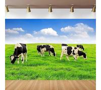 Green Field Cows Photography Backdrop Summer Meadow Blue Sky White Clouds Cows Grazing Background Farm Cows Theme Party Decor 200x140CM