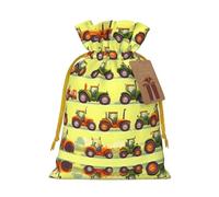 Green Fields Farming Machine Print Drawstring Gift Bags,For Holiday Season,Birthdays,Anniversaries And Any Special Occasion