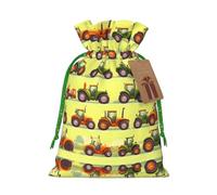 Green Fields Farming Machine Print Drawstring Gift Bags,For Holiday Season,Birthdays,Anniversaries And Any Special Occasion