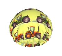 Green Fields Farming Machine Print Shower Cap Reusable Bath Cap Double Layer Bath Hair Caps, Keeps Hair Dry, Fits All Head