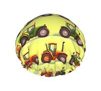 Green Fields Farming Machine Print Shower Cap Reusable Bath Cap Double Layer Bath Hair Caps, Keeps Hair Dry, Fits All Head