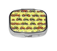 Green Fields Farming Machine Print Square Pill Box,Portable for Pocket Or Purse Pill Organizer Pill Container Holder