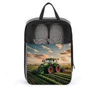 Green Fields Farming Machine Shoe Bag Travel Shoe Organizer Water-Resistant Shoe Pouch with Zipper Sneaker Dust Bag, gray, One Size, Modern