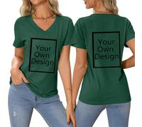 Green Find A Gift Personalised T-Shirts for Women Summer Tops with Custom Front & Back Print Create Your Own Text & Image T-Shirt V Neck Blouse Customised Pullover Jumper
