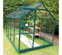 Green Finish Aluminium Greenhouse With Toughened Glass, Base Plinth And Anchors Included, 6Ft X 8Ft