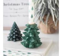 Green Fir Tree Candle Holder with Taper Candle - Festive Resin Design, Perfect for Christmas Tablescapes, Unscented Candle Included, Ideal