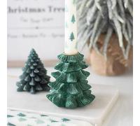 Green Fir Tree Candle Holder with Taper Candle - Festive Resin Design, Perfect for Christmas Tablescapes, Unscented Candle Included, Ideal