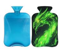 Green Fire Dragon Hot Water Bottle with Cover, Chinese Dragon Pattern 2L Hot Water Bag for Pain Relief, Neck Soft and Shoulder, Hand Feet Warmer, Hot and Cold Compress for Adult Kids