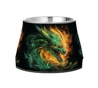 Green Fire Dragon2 Dog Raised Bowl, 540 ML Feeding Food Pet Bowl Stainless Steel Non-slip High Capacity Cat Bowl