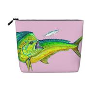 Green Fish Print Makeup Bag for Women Large-Capacity Travel Toiletry Organizer Pouch Eco-Friendly