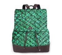Green Fish Print Women Fashion Backpack Ladies Pu Leather Backpacks Handbag Waterproof Rucksack Travel Backpack with Flap