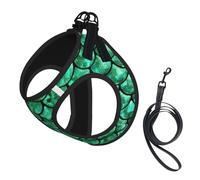 Green Fish Scales Print Dog Harness Small Sized And Leash Set, Step In Soft Light Puppy Vest Breathable Mesh Pet Harness