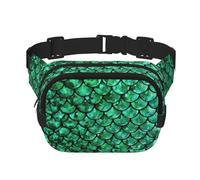 Green Fish Scales Print Fashion Waist Packs Square Layer Waist Bag Black Belt Bag with Adjustable Strap, Black, One Size