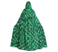 Green Fish Scales Printing 57.8 Inches Length Adult Vampire Hooded Cloak,Hooded Cloak For Halloween Role Playing With Tie