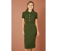 Green Fitted Rib Knitted Midi Dress With Daisy Buttons Yumi Green M