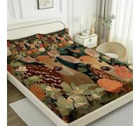 Green Fitted Sheet Bedding Set, Country Forest Forest Creatures Durable Microfibre for Busy Households, Quick Dry & Cosy, Double (53" x 75"), 30cm Deep Fit + 2 Pillowcases