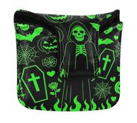 Green Flame Grim Reaper Spooky Print Golf Mallet Putter Cover with Magnetic Closure Golf Putter Headcovers for Mallets and Square PU Leather Waterproof