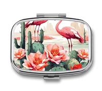 Green Flamingo Rose Flowers Pill Box for Pocket Square Pill Box 2 Compartment Decorative Portable Travel Pill Holder Tablet Vitamin Organizer Mini Pill Case