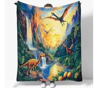 Green Flannel Fleece Blanket for Couch Sofa Retro dinosaur fun Boys Girls Teens Adults Autumn Winter Throw Blanket Theme Bed Cover Lightweight Blanket, 50 x 60 inch