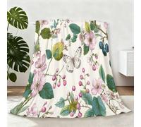 Green Flannel Throw Blanket, Soft Warm Retro Rural Pastoral Plants Berries Blankets Bed for Kids Men Women - 127 x 152 cm (50" x 60") Throw for Bedroom Living Room Couch Sofa Bed Home Decorations