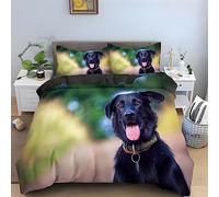 Green Flat-Coated Retriever Single Duvet Cover Set Dog Print Single Bedding 110gsm Microfibre Soft Quilt Cover and 2 Pillowcases 19"X29" Duvet Covers with Zipper Closure for Bedroom Bed Deco