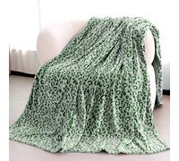 Green Fleece Throw Blanket for Couch Sofa Bed, Soft Cozy Plush Leopard Cheetah Print Spring Blankets, Lightweight Green Spring Home Decor Gifts for Adults, Women, Girls