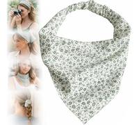 Green Floral Bandana Headband - Soft Breathable Adjustable Elastic Boho Chic Hair Scarf Wrap For Women Girls Casual Everyday Wear Lightweight Multi-Functional Head Wrap Neck Scarf Fashion Accessory