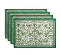 Green Floral Boho Placemats Set of 4, 12x18 Inch Vintage Chinoiserie Block Print Place Mats Seasonal Spring Summer Rustic Farmhouse Table Mats for Party Kitchen Dining Outdoor Indoor Decor