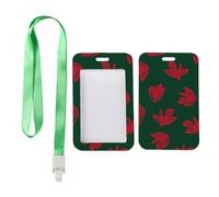 Green-Floral Card Holder with Green Lanyard, Bus Pass Holder, Vertical Name Badges Protector for Doctor, Vertical ID Cards Protector for Office, Nurse Accessories Teacher Stuff